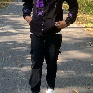 Black Hoodie with Purple Graphics